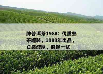 牌普洱茶1988：优质熟茶罐装，1988年出品，口感醇厚，值得一试