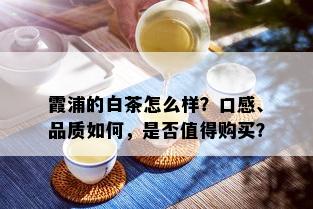 霞浦的白茶怎么样？口感、品质如何，是否值得购买？