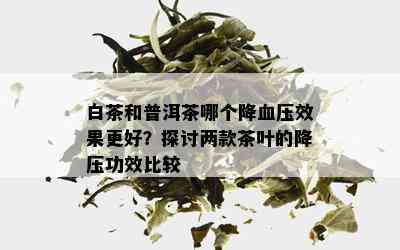 白茶和普洱茶哪个降血压效果更好？探讨两款茶叶的降压功效比较