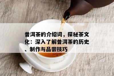普洱茶的介绍词，探秘茶文化：深入了解普洱茶的历史、制作与品尝技巧