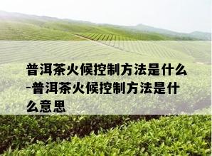 普洱茶火候控制方法是什么-普洱茶火候控制方法是什么意思