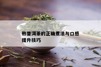 熟普洱茶的正确煮法与口感提升技巧