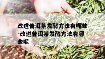 改进普洱茶发酵方法有哪些-改进普洱茶发酵方法有哪些呢