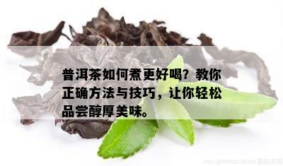 普洱茶如何煮更好喝？教你正确方法与技巧，让你轻松品尝醇厚美味。