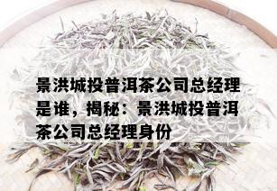 景洪城投普洱茶公司总经理是谁，揭秘：景洪城投普洱茶公司总经理身份