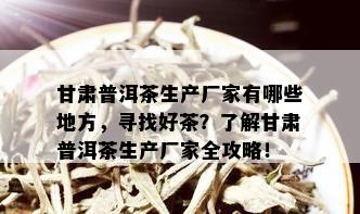 甘肃普洱茶生产厂家有哪些地方，寻找好茶？了解甘肃普洱茶生产厂家全攻略！