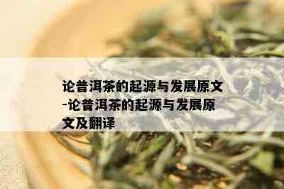 论普洱茶的起源与发展原文-论普洱茶的起源与发展原文及翻译