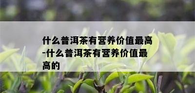 什么普洱茶有营养价值更高-什么普洱茶有营养价值更高的