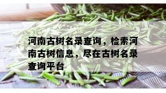 河南古树名录查询，检索河南古树信息，尽在古树名录查询平台