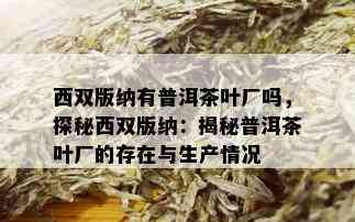 西双版纳有普洱茶叶厂吗，探秘西双版纳：揭秘普洱茶叶厂的存在与生产情况