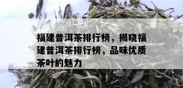 福建普洱茶排行榜，揭晓福建普洱茶排行榜，品味优质茶叶的魅力