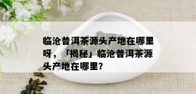 临沧普洱茶源头产地在哪里呀，「揭秘」临沧普洱茶源头产地在哪里？