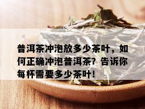 普洱茶冲泡放多少茶叶，如何正确冲泡普洱茶？告诉你每杯需要多少茶叶！