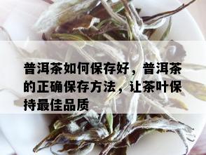 普洱茶如何保存好，普洱茶的正确保存方法，让茶叶保持更佳品质