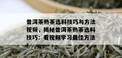 普洱茶熟茶选料技巧与方法视频，揭秘普洱茶熟茶选料技巧：看视频学习更佳方法！