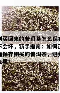 刚买回来的普洱茶怎么保存不会坏，新手指南：如何正确保存刚买的普洱茶，避免变质？