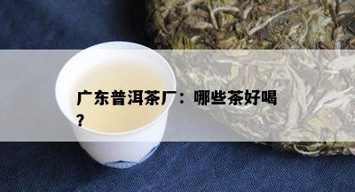 广东普洱茶厂：哪些茶好喝？