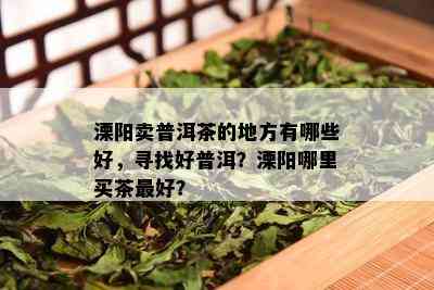 溧阳卖普洱茶的地方有哪些好，寻找好普洱？溧阳哪里买茶更好？