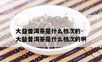 大益普洱茶是什么档次的-大益普洱茶是什么档次的啊