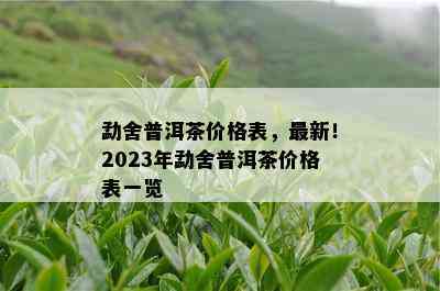 勐舍普洱茶价格表，最新！2023年勐舍普洱茶价格表一览