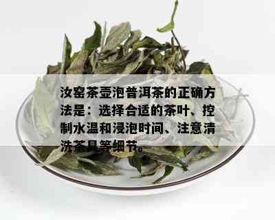 汝窑茶壶泡普洱茶的正确方法是：选择合适的茶叶、控制水温和浸泡时间、注意清洗茶具等细节。