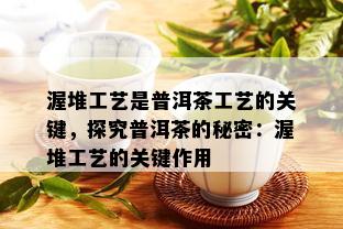 渥堆工艺是普洱茶工艺的关键，探究普洱茶的秘密：渥堆工艺的关键作用