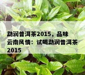 勐润普洱茶2015，品味云南风情：试喝勐润普洱茶2015