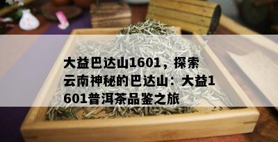 大益巴达山1601，探索云南神秘的巴达山：大益1601普洱茶品鉴之旅