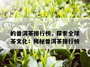 的普洱茶排行榜，探索全球茶文化：揭秘普洱茶排行榜