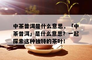 中茶普洱是什么意思，「中茶普洱」是什么意思？一起探索这种独特的茶叶！