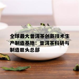 全球更大普洱茶创新技术生产制造基地：普洱茶科研与制造巨头总部