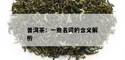 普洱茶：一些名词的含义解析