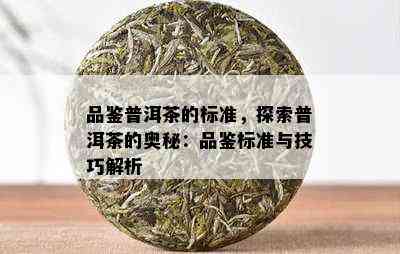 品鉴普洱茶的标准，探索普洱茶的奥秘：品鉴标准与技巧解析