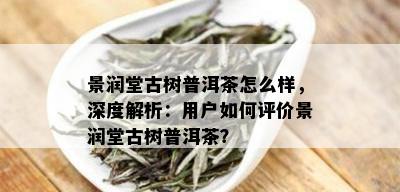 景润堂古树普洱茶怎么样，深度解析：用户如何评价景润堂古树普洱茶？