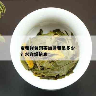 宝和祥普洱茶加盟费是多少？求详细信息