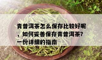 青普洱茶怎么保存比较好呢，如何妥善保存青普洱茶？一份详细的指南