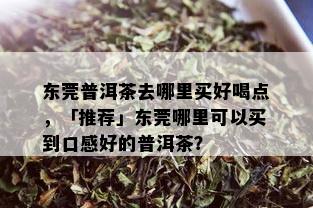 东莞普洱茶去哪里买好喝点，「推荐」东莞哪里可以买到口感好的普洱茶？