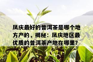 凤庆更好的普洱茶是哪个地方产的，揭秘：凤庆地区更优质的普洱茶产地在哪里？