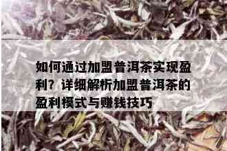 如何通过加盟普洱茶实现盈利？详细解析加盟普洱茶的盈利模式与赚钱技巧