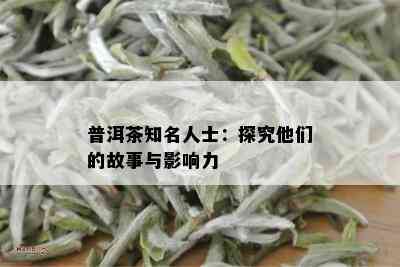 普洱茶知名人士：探究他们的故事与影响力