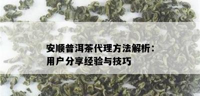 安顺普洱茶代理方法解析：用户分享经验与技巧