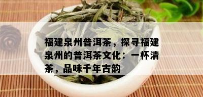 福建泉州普洱茶，探寻福建泉州的普洱茶文化：一杯清茶，品味千年古韵