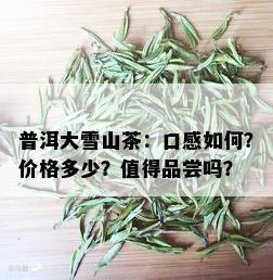 普洱大雪山茶：口感如何？价格多少？值得品尝吗？