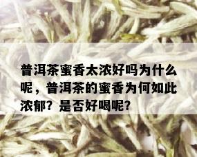 普洱茶蜜香太浓好吗为什么呢，普洱茶的蜜香为何如此浓郁？是否好喝呢？