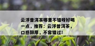 云浮普洱茶哪里不错呀好喝一点，推荐：云浮普洱茶，口感醇厚，不容错过！