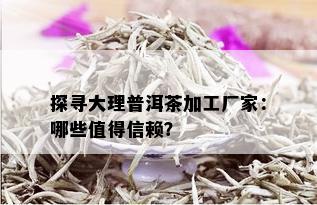 探寻大理普洱茶加工厂家：哪些值得信赖？