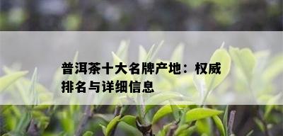 普洱茶十大名牌产地：权威排名与详细信息