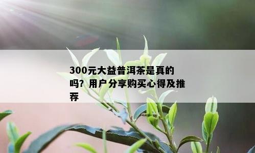 300元大益普洱茶是真的吗？用户分享购买心得及推荐