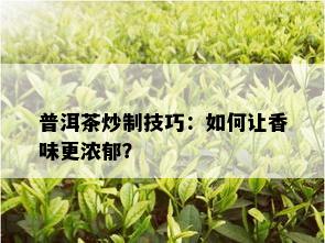 普洱茶炒制技巧：如何让香味更浓郁？