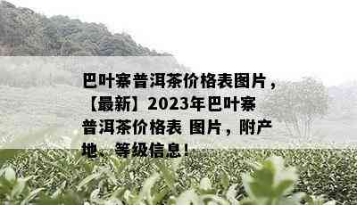 巴叶寨普洱茶价格表图片，【最新】2023年巴叶寨普洱茶价格表 图片，附产地、等级信息！